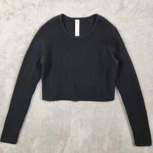 ALO Yoga 100% Cashmere Black Waffle Plush Cropped Sweater Women's Size XS